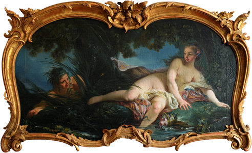 Nymphe beim Bade von Flußgott aufgeschreckt